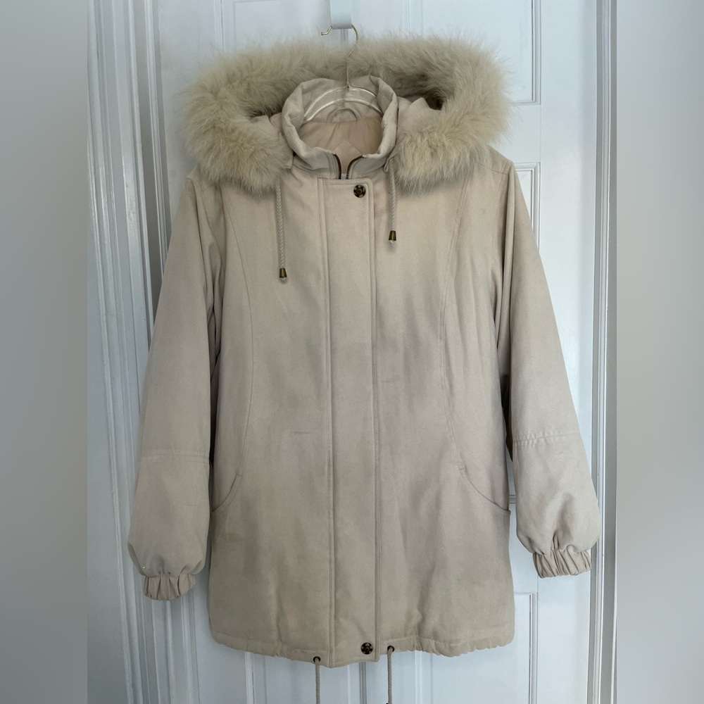Worthington cream Puffer Jacket with Fur Hood - Picture 4 of 11
